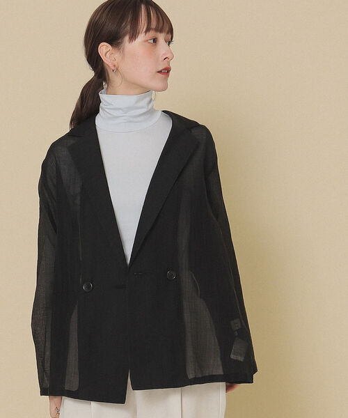 Ray BEAMS（レイビームス）の「Ray BEAMS / オーガンジー 2ボタン ダブルジャケット（テーラードジャケット・レディース・ブラック/ブラウン系その他・1/0）」の3枚目の写真