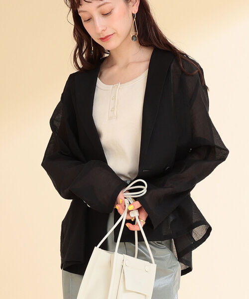Ray BEAMS（レイビームス）の「Ray BEAMS / オーガンジー 2ボタン ダブルジャケット（テーラードジャケット・レディース・ブラック/ブラウン系その他・1/0）」の6枚目の写真
