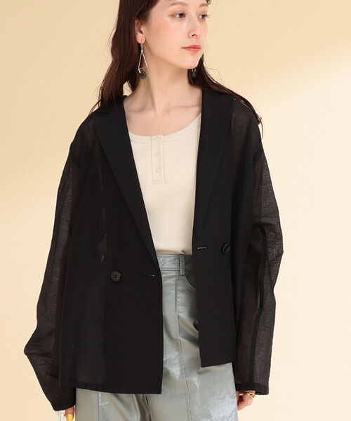 Ray BEAMS（レイビームス）の「Ray BEAMS / オーガンジー 2ボタン ダブルジャケット（テーラードジャケット・レディース・ブラック/ブラウン系その他・1/0）」の7枚目の写真