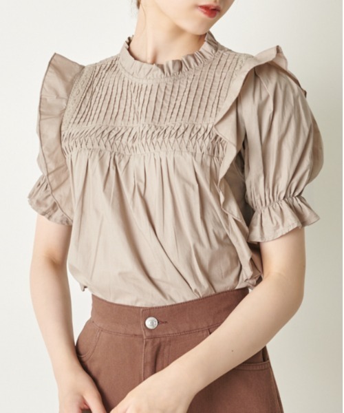 OLIVE des OLIVE（オリーブデオリーブ）の「儚げgirlピンタックプチハイブラウス（シャツ/ブラウス・レディース・オフホワイト/ブラック/グレイッシュベージュ・FREE）」の3枚目の写真