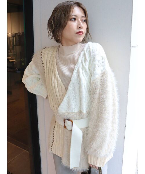 MURUA（ムルーア）の「ミクスチャーカシュクールニット（カーディガン/ボレロ・レディース・アイボリー/ブラック/その他1・FREE）」の7枚目の写真