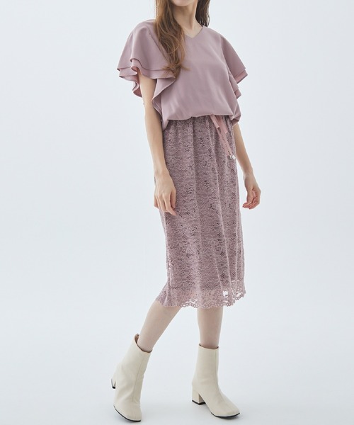 Fabulous Angela(ファビュラスアンジェラ)の「袖フレアレースドッキングワンピース(ワンピース・レディース・カーキ/ネイビー/ピンク・FREE)」の6枚目の写真