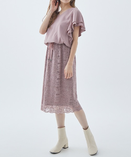 Fabulous Angela(ファビュラスアンジェラ)の「袖フレアレースドッキングワンピース(ワンピース・レディース・カーキ/ネイビー/ピンク・FREE)」の7枚目の写真
