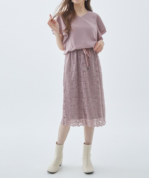 Fabulous Angela(ファビュラスアンジェラ)の「袖フレアレースドッキングワンピース(ワンピース・レディース・カーキ/ネイビー/ピンク・FREE)」の8枚目の写真