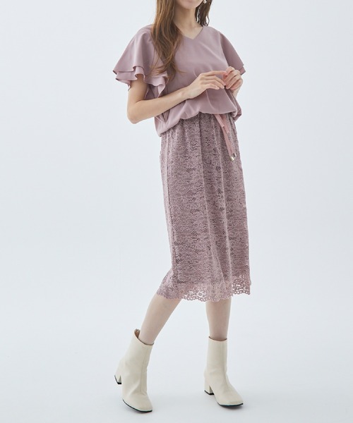 Fabulous Angela(ファビュラスアンジェラ)の「袖フレアレースドッキングワンピース(ワンピース・レディース・カーキ/ネイビー/ピンク・FREE)」の12枚目の写真