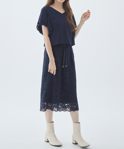 Fabulous Angela(ファビュラスアンジェラ)の「袖フレアレースドッキングワンピース(ワンピース・レディース・カーキ/ネイビー/ピンク・FREE)」の13枚目の写真