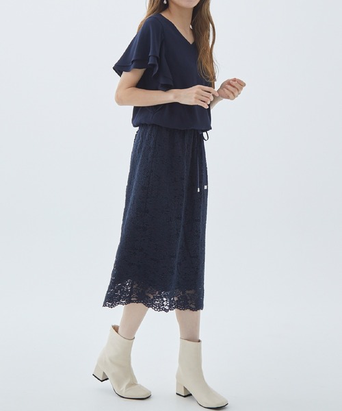 Fabulous Angela(ファビュラスアンジェラ)の「袖フレアレースドッキングワンピース(ワンピース・レディース・カーキ/ネイビー/ピンク・FREE)」の14枚目の写真