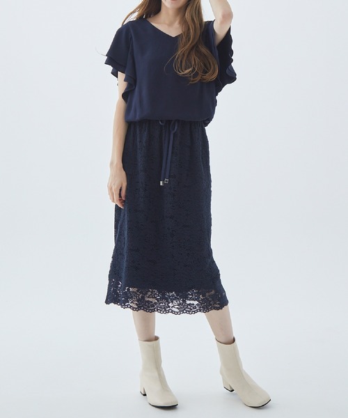Fabulous Angela(ファビュラスアンジェラ)の「袖フレアレースドッキングワンピース(ワンピース・レディース・カーキ/ネイビー/ピンク・FREE)」の16枚目の写真