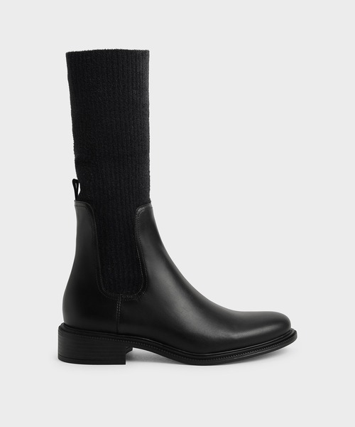 CHARLES & KEITH(チャールズ & キース)の「ニーハイ ニットソックスブーツ / Knee-High Knitted Sock Boots(ブーツ・レディース・ブラック/マルチ・22.5cm/23cm/23.5cm/24.5cm/25cm/25.5cm)」の2枚目の写真