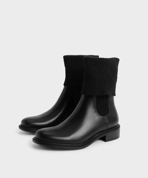 CHARLES & KEITH(チャールズ & キース)の「ニーハイ ニットソックスブーツ / Knee-High Knitted Sock Boots(ブーツ・レディース・ブラック/マルチ・22.5cm/23cm/23.5cm/24.5cm/25cm/25.5cm)」の13枚目の写真