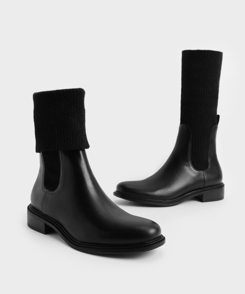 CHARLES & KEITH(チャールズ & キース)の「ニーハイ ニットソックスブーツ / Knee-High Knitted Sock Boots(ブーツ・レディース・ブラック/マルチ・22.5cm/23cm/23.5cm/24.5cm/25cm/25.5cm)」の11枚目の写真