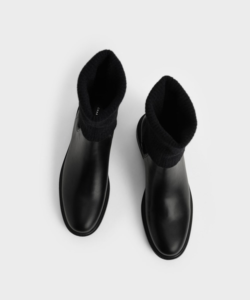 CHARLES & KEITH(チャールズ & キース)の「ニーハイ ニットソックスブーツ / Knee-High Knitted Sock Boots(ブーツ・レディース・ブラック/マルチ・22.5cm/23cm/23.5cm/24.5cm/25cm/25.5cm)」の10枚目の写真