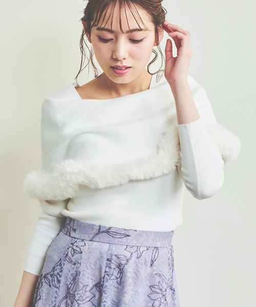 NOELA(ノエラ)の「ファートリムカラーニット(ニット/セーター・レディース・ブラウン/オフホワイト/ベージュ・フリー)」の9枚目の写真