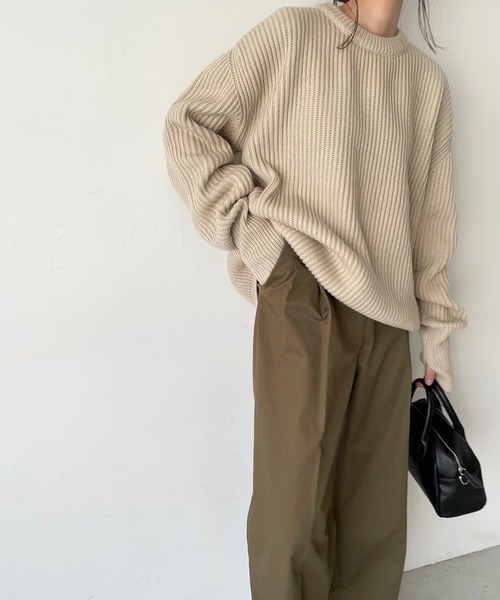 CANAL JEAN(キャナルジーン)の「via j(ヴィアジェイ) あぜオーバーサイズニット(ニット/セーター・レディース・ブラック/ベージュ/ブラウン・ONE SIZE)」の3枚目の写真