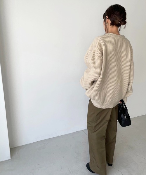 CANAL JEAN(キャナルジーン)の「via j(ヴィアジェイ) あぜオーバーサイズニット(ニット/セーター・レディース・ブラック/ベージュ/ブラウン・ONE SIZE)」の16枚目の写真