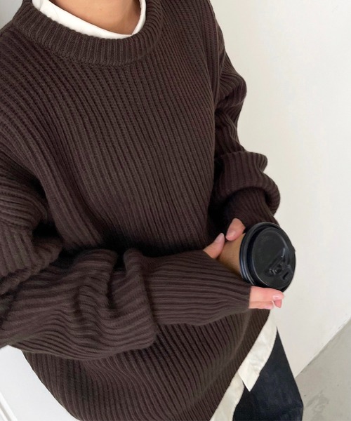 CANAL JEAN(キャナルジーン)の「via j(ヴィアジェイ) あぜオーバーサイズニット(ニット/セーター・レディース・ブラック/ベージュ/ブラウン・ONE SIZE)」の18枚目の写真