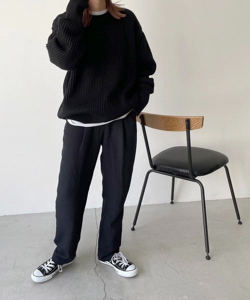 CANAL JEAN(キャナルジーン)の「via j(ヴィアジェイ) あぜオーバーサイズニット(ニット/セーター・レディース・ブラック/ベージュ/ブラウン・ONE SIZE)」の14枚目の写真