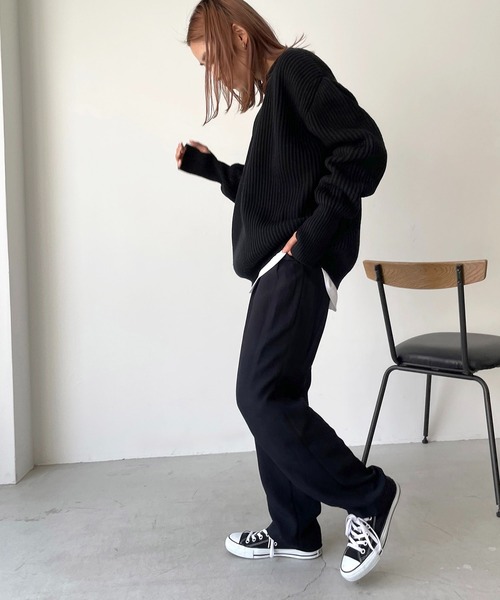 CANAL JEAN(キャナルジーン)の「via j(ヴィアジェイ) あぜオーバーサイズニット(ニット/セーター・レディース・ブラック/ベージュ/ブラウン・ONE SIZE)」の11枚目の写真