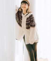 【スザンヌさんコラボ】ゆるっと羽織ってあったかかわいい チャイナボタンが彩るビッグスリーブノルディックカーディガン by LOVE&PEACE PROJECT