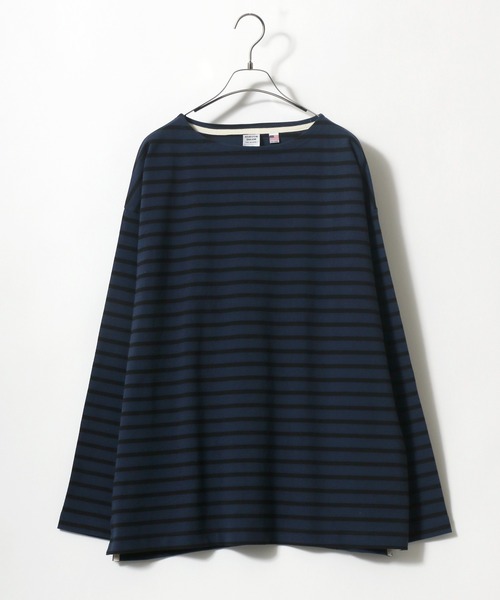 ANPAS(アンパス)の「USA cotton Wide Silhouette Basque Shirt/USAコットン ワイドシルエット バスクシャツ(Tシャツ/カットソー・メンズ・ダークグリーン/ホワイト×ブラック/ネイビー/ホワイト×ネイビー/ブラック/サックスブルー/チャコールグレー/オフホワイト/ベージュ系その他/ブルー系その他/グレイッシュベージュ/ネイビー系/オレンジ系その他/チャコールグレー×パープル/グリーン系その他/パープル・L/M)」の14枚目の写真