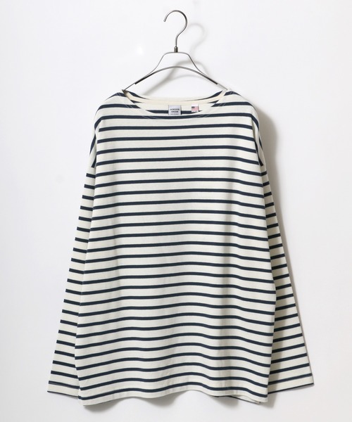 ANPAS(アンパス)の「USA cotton Wide Silhouette Basque Shirt/USAコットン ワイドシルエット バスクシャツ(Tシャツ/カットソー・メンズ・ダークグリーン/ホワイト×ブラック/ネイビー/ホワイト×ネイビー/ブラック/サックスブルー/チャコールグレー/オフホワイト/ベージュ系その他/ブルー系その他/グレイッシュベージュ/ネイビー系/オレンジ系その他/チャコールグレー×パープル/グリーン系その他/パープル・L/M)」の4枚目の写真