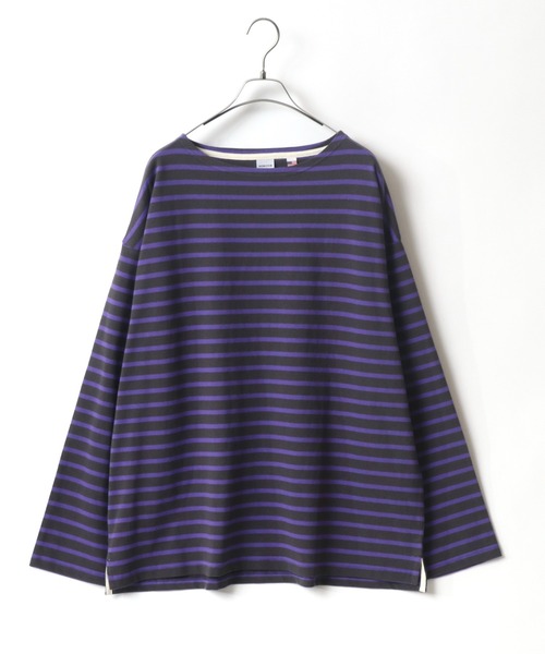 ANPAS(アンパス)の「USA cotton Wide Silhouette Basque Shirt/USAコットン ワイドシルエット バスクシャツ(Tシャツ/カットソー・メンズ・ダークグリーン/ホワイト×ブラック/ネイビー/ホワイト×ネイビー/ブラック/サックスブルー/チャコールグレー/オフホワイト/ベージュ系その他/ブルー系その他/グレイッシュベージュ/ネイビー系/オレンジ系その他/チャコールグレー×パープル/グリーン系その他/パープル・L/M)」の7枚目の写真