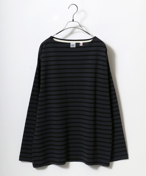 ANPAS(アンパス)の「USA cotton Wide Silhouette Basque Shirt/USAコットン ワイドシルエット バスクシャツ(Tシャツ/カットソー・メンズ・ダークグリーン/ホワイト×ブラック/ネイビー/ホワイト×ネイビー/ブラック/サックスブルー/チャコールグレー/オフホワイト/ベージュ系その他/ブルー系その他/グレイッシュベージュ/ネイビー系/オレンジ系その他/チャコールグレー×パープル/グリーン系その他/パープル・L/M)」の6枚目の写真