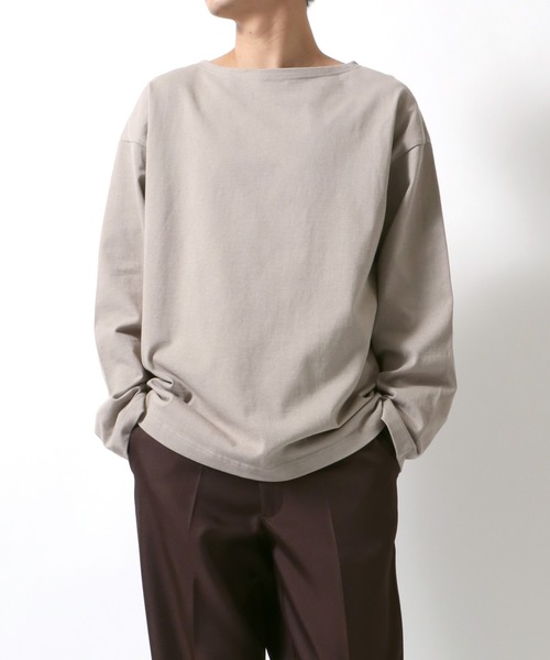ANPAS(アンパス)の「USA cotton Wide Silhouette Basque Shirt/USAコットン ワイドシルエット バスクシャツ(Tシャツ/カットソー・メンズ・ダークグリーン/ホワイト×ブラック/ネイビー/ホワイト×ネイビー/ブラック/サックスブルー/チャコールグレー/オフホワイト/ベージュ系その他/ブルー系その他/グレイッシュベージュ/ネイビー系/オレンジ系その他/チャコールグレー×パープル/グリーン系その他/パープル・L/M)」の19枚目の写真
