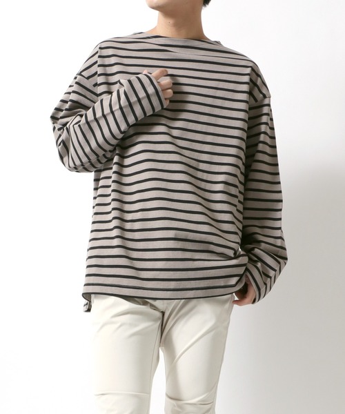 ANPAS(アンパス)の「USA cotton Wide Silhouette Basque Shirt/USAコットン ワイドシルエット バスクシャツ(Tシャツ/カットソー・メンズ・ダークグリーン/ホワイト×ブラック/ネイビー/ホワイト×ネイビー/ブラック/サックスブルー/チャコールグレー/オフホワイト/ベージュ系その他/ブルー系その他/グレイッシュベージュ/ネイビー系/オレンジ系その他/チャコールグレー×パープル/グリーン系その他/パープル・L/M)」の18枚目の写真