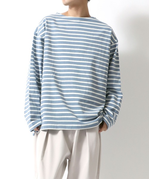 ANPAS(アンパス)の「USA cotton Wide Silhouette Basque Shirt/USAコットン ワイドシルエット バスクシャツ(Tシャツ/カットソー・メンズ・ダークグリーン/ホワイト×ブラック/ネイビー/ホワイト×ネイビー/ブラック/サックスブルー/チャコールグレー/オフホワイト/ベージュ系その他/ブルー系その他/グレイッシュベージュ/ネイビー系/オレンジ系その他/チャコールグレー×パープル/グリーン系その他/パープル・L/M)」の17枚目の写真