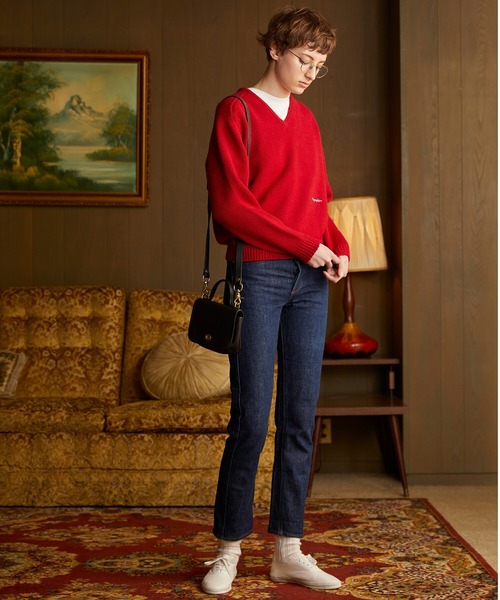 GYMPHLEX（ジムフレックス）の「Gymphlex | エアーヤーン Vネックニットプルオーバー WOMEN（ニット/セーター・レディース・ネイビー/レッド/アイボリー・14）」の8枚目の写真