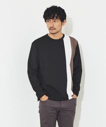 ポンチ ストライプ 切替 長袖 Tシャツ