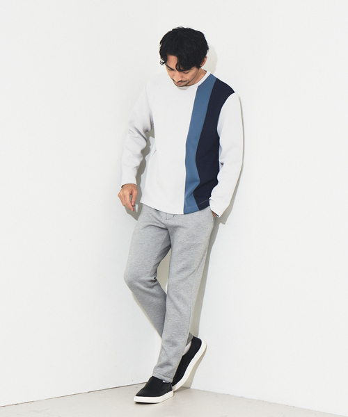 ABAHOUSE GRAY(アバハウスグレイ)の「ポンチ ストライプ 切替 長袖 Tシャツ(Tシャツ/カットソー・メンズ・ホワイト/ブラック/グレイッシュベージュ・46/48)」の4枚目の写真