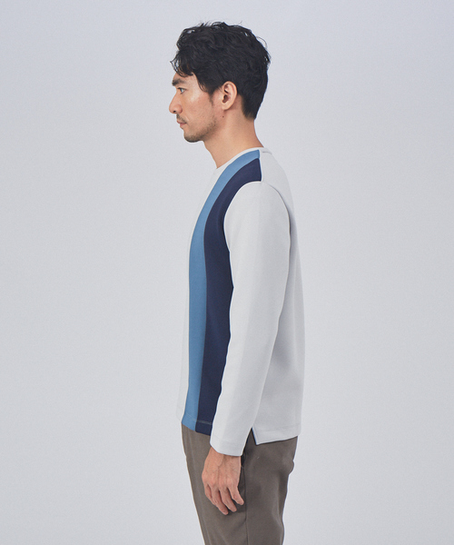 ABAHOUSE GRAY(アバハウスグレイ)の「ポンチ ストライプ 切替 長袖 Tシャツ(Tシャツ/カットソー・メンズ・ホワイト/ブラック/グレイッシュベージュ・46/48)」の5枚目の写真