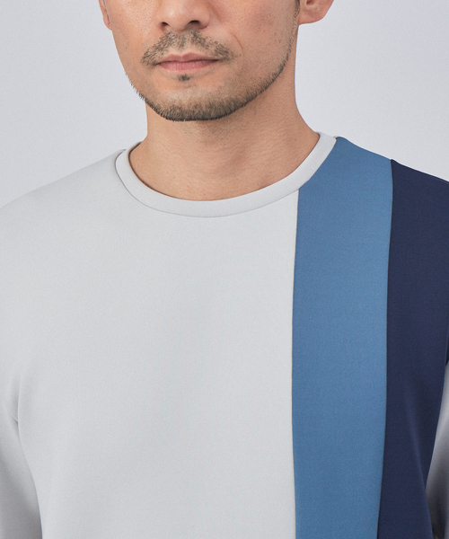 ABAHOUSE GRAY(アバハウスグレイ)の「ポンチ ストライプ 切替 長袖 Tシャツ(Tシャツ/カットソー・メンズ・ホワイト/ブラック/グレイッシュベージュ・46/48)」の7枚目の写真