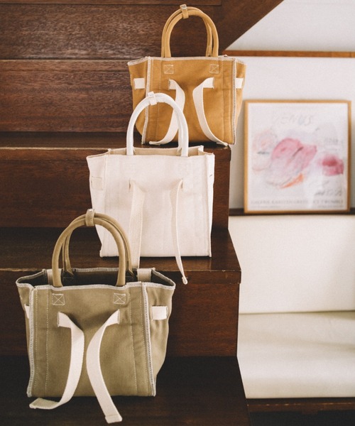 etul（エツル）の「「etul / エツル」リサイクルキャンバス　ベルトトートバッグ　S（トートバッグ・レディース・カーキ/アイボリー/キャメル・FREE）」の2枚目の写真