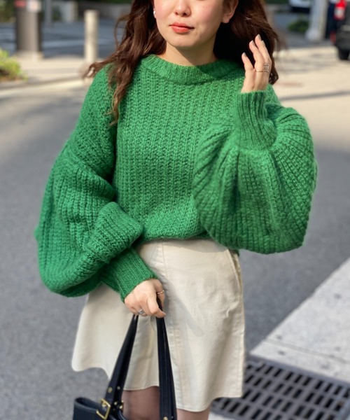 CPCM（シーピーシーエム）の「起毛糸袖パワーボリュームニット（ニット/セーター・レディース・ベージュ/ブラウン/グリーン/黄緑系・FREE）」の3枚目の写真