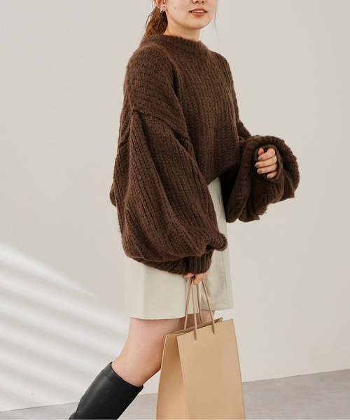 CPCM（シーピーシーエム）の「起毛糸袖パワーボリュームニット（ニット/セーター・レディース・ベージュ/ブラウン/グリーン/黄緑系・FREE）」の5枚目の写真