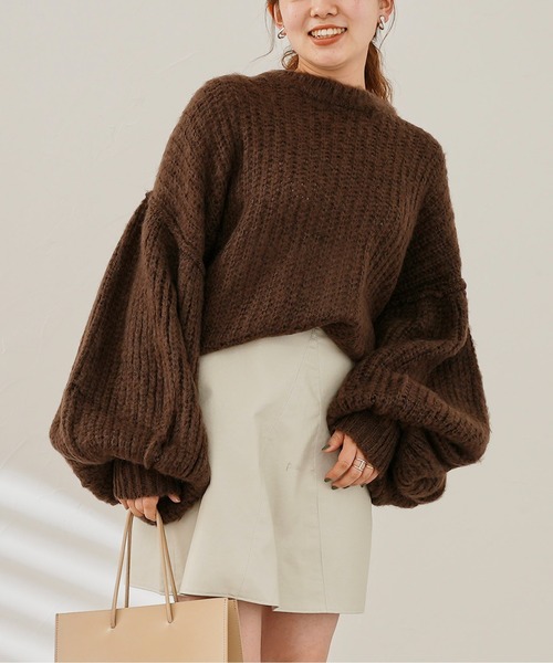CPCM（シーピーシーエム）の「起毛糸袖パワーボリュームニット（ニット/セーター・レディース・ベージュ/ブラウン/グリーン/黄緑系・FREE）」の19枚目の写真