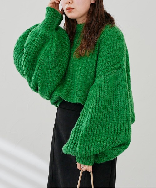 CPCM（シーピーシーエム）の「起毛糸袖パワーボリュームニット（ニット/セーター・レディース・ベージュ/ブラウン/グリーン/黄緑系・FREE）」の14枚目の写真