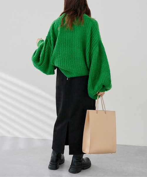 CPCM（シーピーシーエム）の「起毛糸袖パワーボリュームニット（ニット/セーター・レディース・ベージュ/ブラウン/グリーン/黄緑系・FREE）」の7枚目の写真