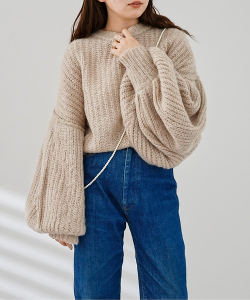 CPCM（シーピーシーエム）の「起毛糸袖パワーボリュームニット（ニット/セーター・レディース・ベージュ/ブラウン/グリーン/黄緑系・FREE）」の22枚目の写真