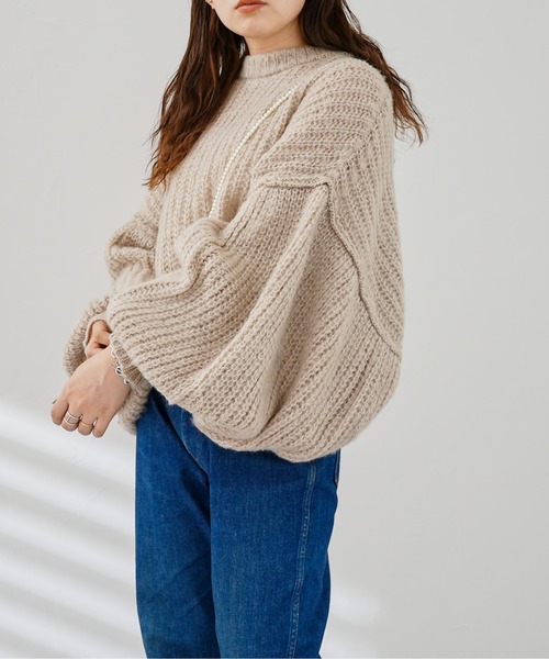 CPCM（シーピーシーエム）の「起毛糸袖パワーボリュームニット（ニット/セーター・レディース・ベージュ/ブラウン/グリーン/黄緑系・FREE）」の16枚目の写真