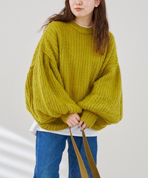 CPCM（シーピーシーエム）の「起毛糸袖パワーボリュームニット（ニット/セーター・レディース・ベージュ/ブラウン/グリーン/黄緑系・FREE）」の11枚目の写真