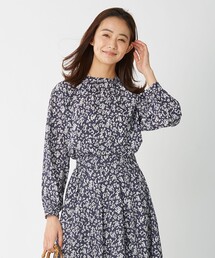 【洗える】ポリエステルデシンフラワープリント ブラウス