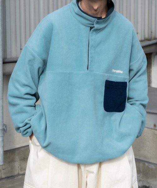 Perushu（ペルーシュ）の「レトロ配色切り替えフリースプルオーバー（その他トップス・メンズ・ライトブルー/ライトグリーン/ライトベージュ/ダークグリーン・MEDIUM/LARGE）」の4枚目の写真