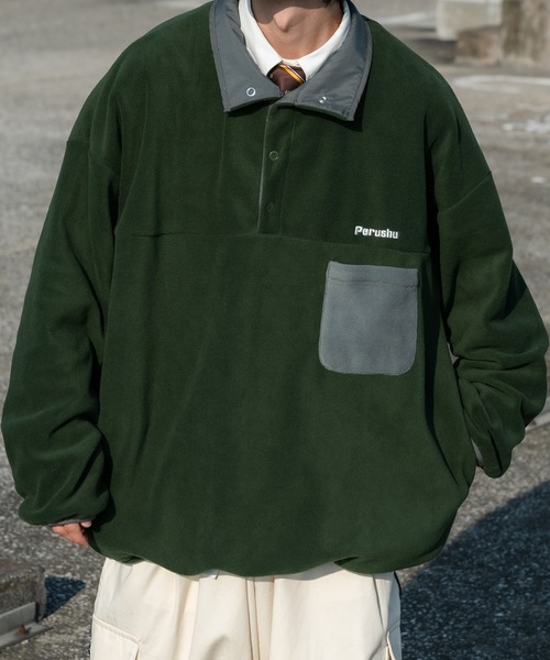 Perushu（ペルーシュ）の「レトロ配色切り替えフリースプルオーバー（その他トップス・メンズ・ライトブルー/ライトグリーン/ライトベージュ/ダークグリーン・MEDIUM/LARGE）」の13枚目の写真