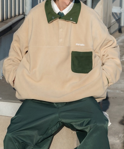 Perushu（ペルーシュ）の「レトロ配色切り替えフリースプルオーバー（その他トップス・メンズ・ライトブルー/ライトグリーン/ライトベージュ/ダークグリーン・MEDIUM/LARGE）」の6枚目の写真