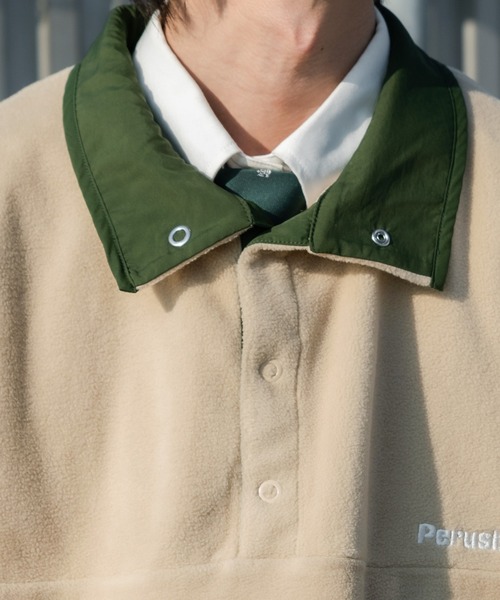 Perushu（ペルーシュ）の「レトロ配色切り替えフリースプルオーバー（その他トップス・メンズ・ライトブルー/ライトグリーン/ライトベージュ/ダークグリーン・MEDIUM/LARGE）」の9枚目の写真
