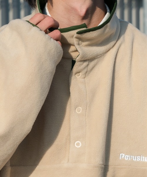 Perushu（ペルーシュ）の「レトロ配色切り替えフリースプルオーバー（その他トップス・メンズ・ライトブルー/ライトグリーン/ライトベージュ/ダークグリーン・MEDIUM/LARGE）」の8枚目の写真